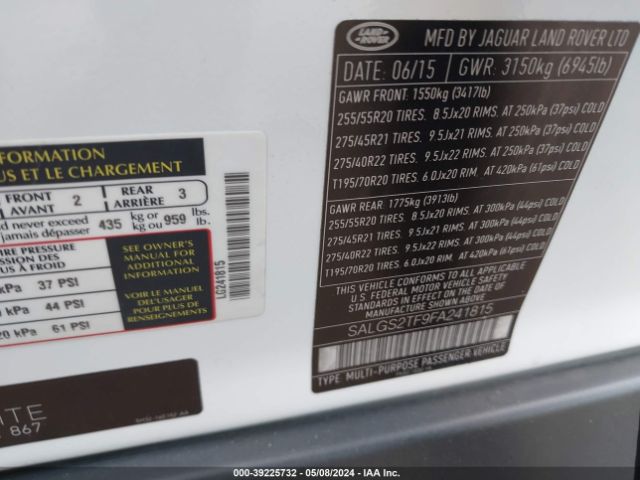 SALGS2TF9FA241815 Land Rover Range Rover 5.0l V8 Supercharged
