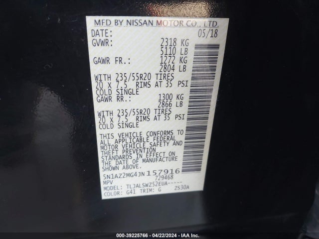 Nissan Murano Platinum 2018 5N1AZ2MG4JN157916 Image 9