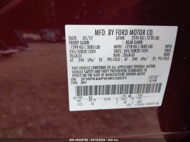 2FMPK4AP9HBC02031 Ford EDGE SPORT