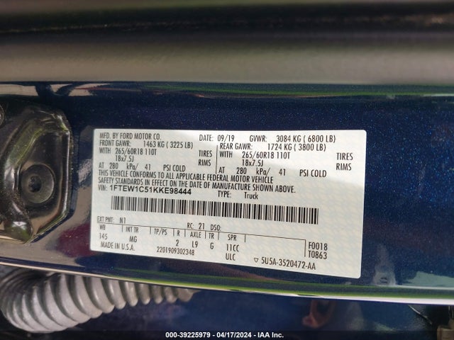 Ford F-150 Xlt 2019 1FTEW1C51KKE98444 Image 9