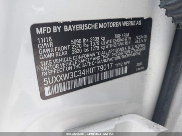 5UXXW3C34H0T79017 BMW X4 Xdrive28i