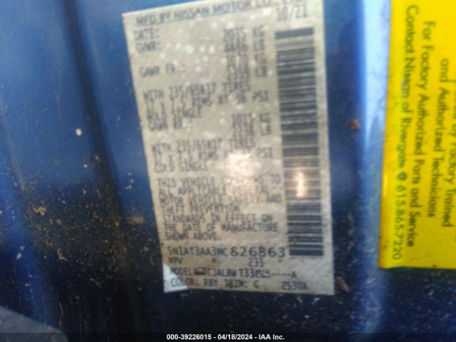 5N1AT3AA3MC826863 Nissan Rogue S Fwd