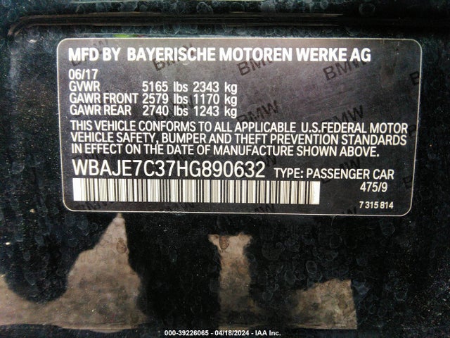 BMW 540i Xdrive 2017 WBAJE7C37HG890632 Image 9