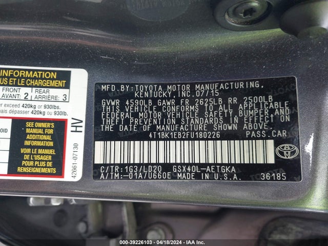 Toyota AVALON XLE 2015 4T1BK1EB2FU180226 Image 9