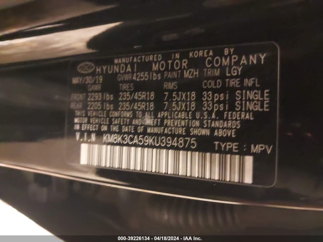 Hyundai Kona Limited 2019 KM8K3CA59KU394875 Image 9