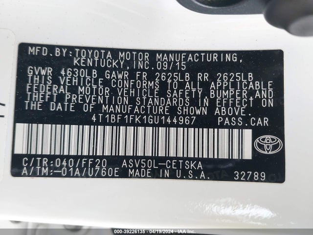 Toyota CAMRY SE 2016 4T1BF1FK1GU144967 Image 9