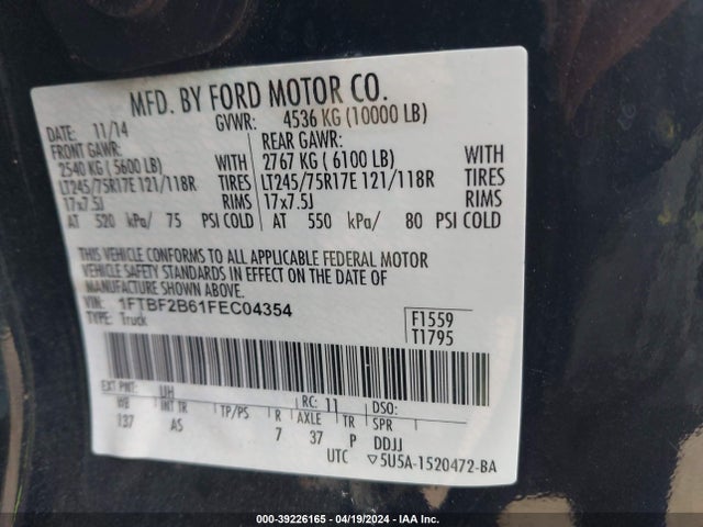 Ford F-250 Xl 2015 1FTBF2B61FEC04354 Image 9