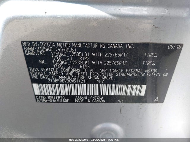 Toyota RAV4 LE 2016 2T3BFREV9GW514211 Image 9