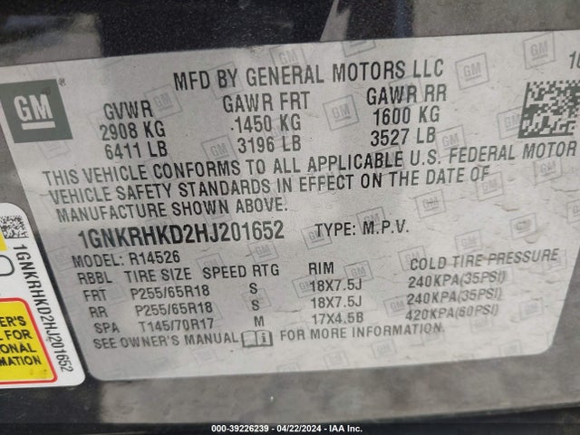 Chevrolet Traverse 2lt 2017 1GNKRHKD2HJ201652 Image 9