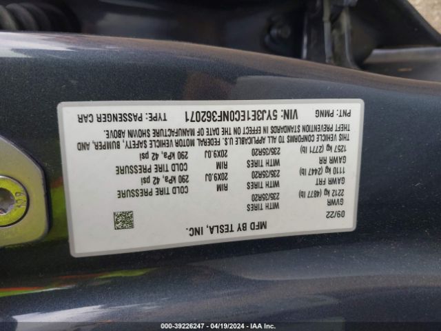 5YJ3E1EC0NF362071 Tesla Model 3 Performance Dual Motor All-wheel Drive