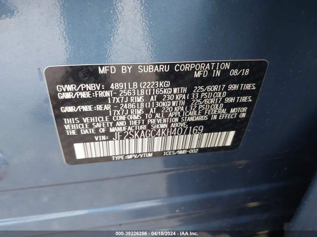 Subaru Forester Premium 2019 JF2SKAGC4KH407169 Image 9