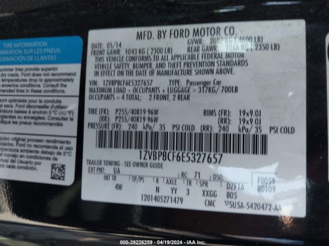 1ZVBP8CF6E5327657 Ford Mustang Gt Premium