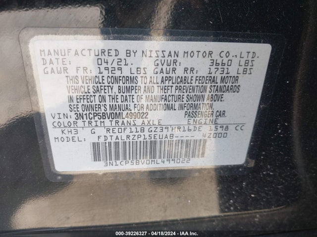 Nissan Kicks S Xtronic Cvt 2021 3N1CP5BV0ML499022 Image 9