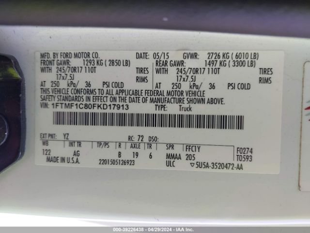 1FTMF1C80FKD17913 Ford F-150 Xl