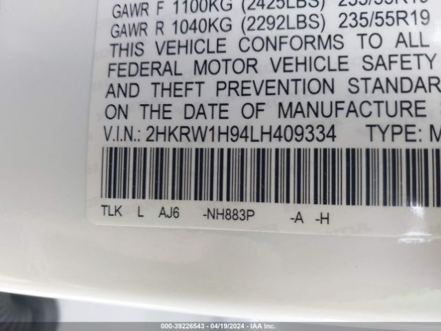 2HKRW1H94LH409334 Honda Cr-v 2wd Touring