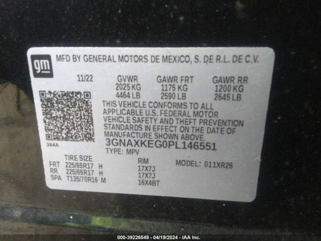 3GNAXKEG0PL146551 Chevrolet Equinox Fwd Lt
