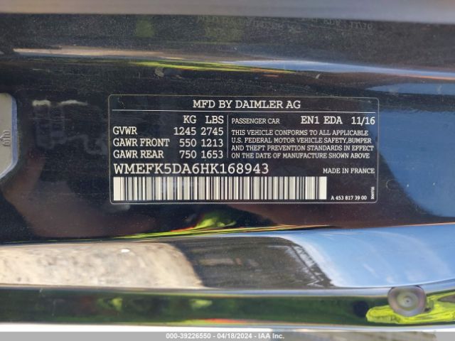 WMEFK5DA6HK168943 Smart Fortwo Passion/prime/proxy