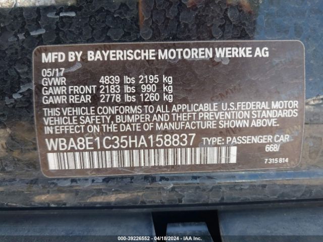 WBA8E1C35HA158837 BMW 330e Iperformance