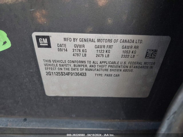 Chevrolet Impala 2lt 2015 2G1125S34F9136433 Image 9