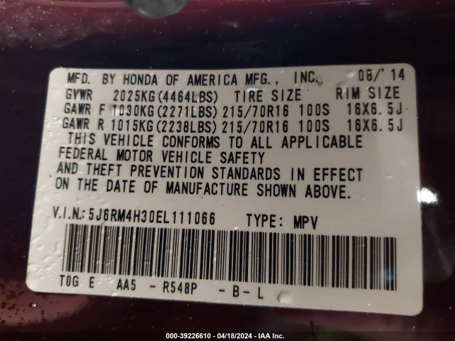 Honda CR-V LX 2014 5J6RM4H30EL111066 Image 9