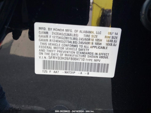 Acura MDX 2015 5FRYD3H26FB004710 Image 9