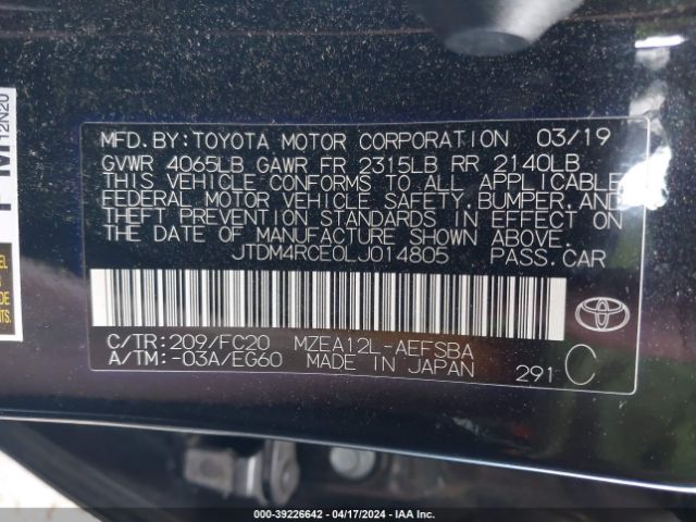 2020 TOYOTA COROLLA JTDM4RCE0LJ014805 Photo 8