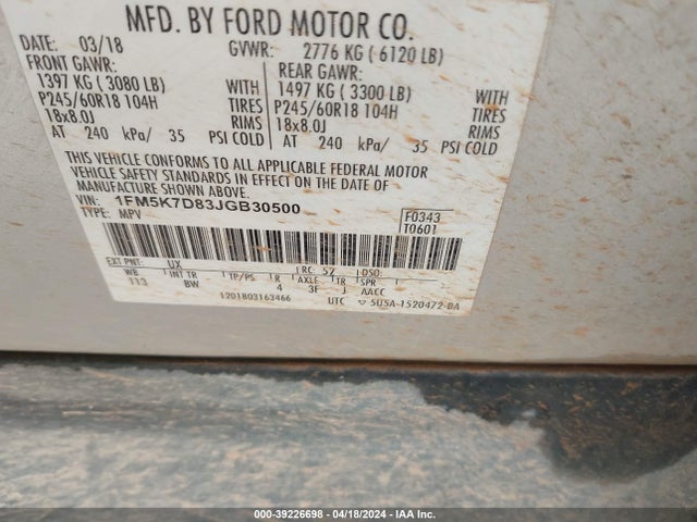 Ford EXPLORER XLT 2018 1FM5K7D83JGB30500 Image 9