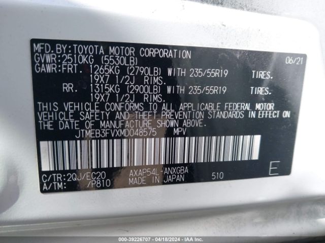 JTMEB3FVXMD048575 Toyota Rav4 Prime Xse