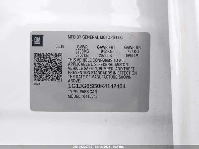Chevrolet Sonic Lt Auto 2019 1G1JG6SB0K4142404 Image 9
