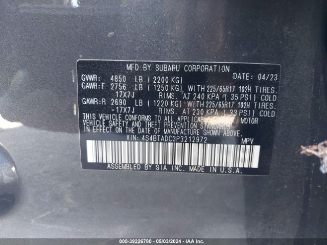 4S4BTADC3P3212972 Subaru Outback Premium