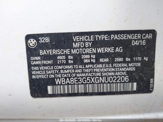 BMW 328i Xdrive 2016 WBA8E3G5XGNU02206 Image 9