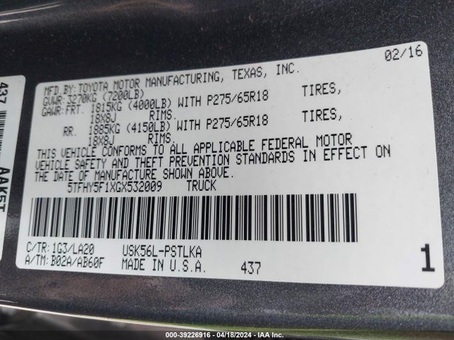 5TFHY5F1XGX532009 Toyota Tundra Limited 5.7l V8