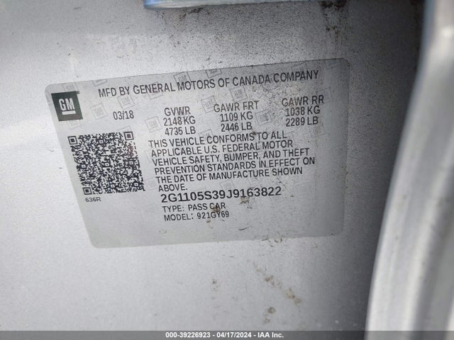 Chevrolet IMPALA 1LT 2018 2G1105S39J9163822 Image 9