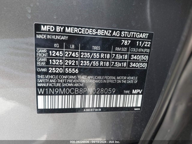 W1N9M0CB8PN028059 Mercedes-Benz Eqb 250 Suv