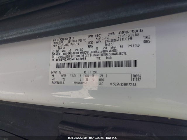 Ford Transit-350 Cargo Van 2021 1FTBW3X83MKA62054 Image 9