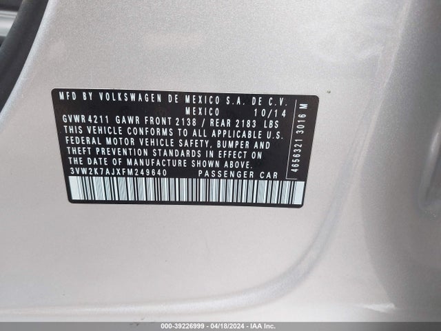 3VW2K7AJXFM249640 Volkswagen Jetta 2.0l S