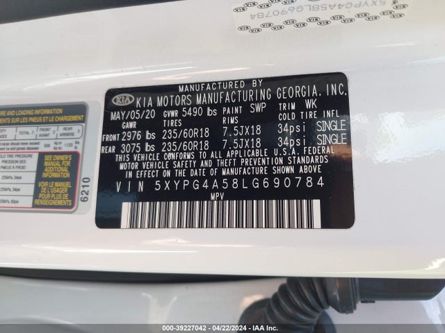 KIA Sorento 3.3l Lx 2020 5XYPG4A58LG690784 Image 9