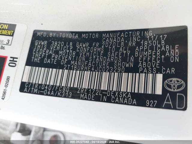 Toyota COROLLA SE 2018 2T1BURHE4JC023290 Image 9