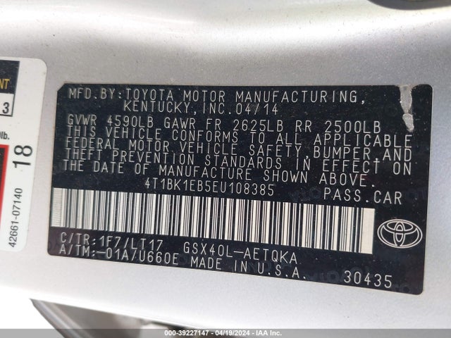 Toyota Avalon Xle Touring 2014 4T1BK1EB5EU108385 Image 9