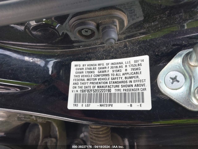 Honda Civic Lx 2014 19XFB2F52EE223190 Image 9