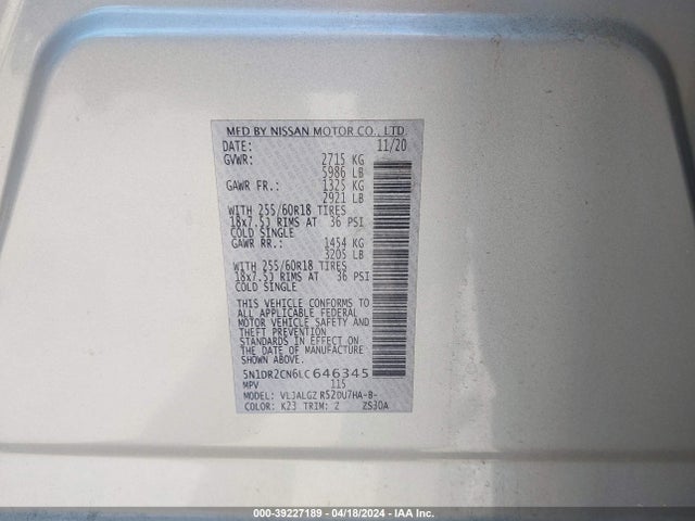 Nissan Pathfinder Sl 2wd 2020 5N1DR2CN6LC646345 Image 9