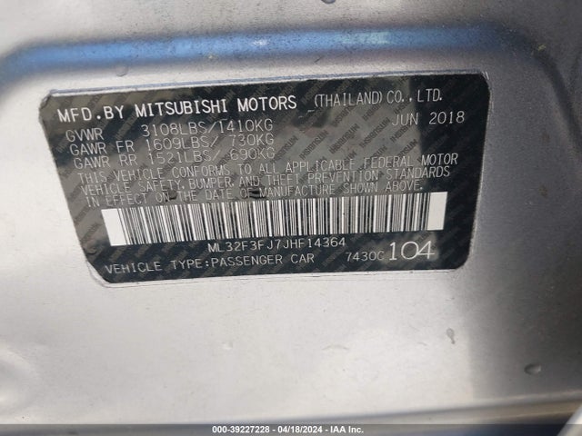 ML32F3FJ7JHF14364 Mitsubishi Mirage G4 Es