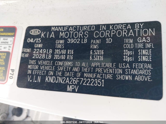 KIA Soul 2015 KNDJN2A26F7222351 Image 9