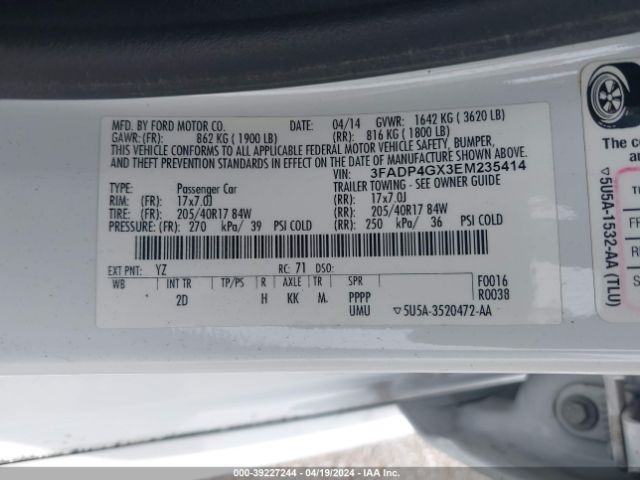 3FADP4GX3EM235414 Ford FIESTA ST