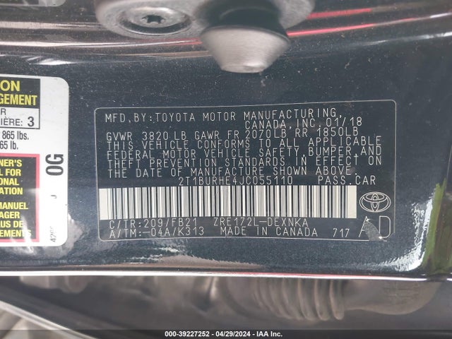 Toyota COROLLA LE 2018 2T1BURHE4JC055110 Image 9