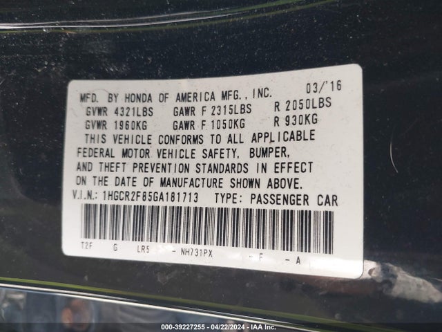 Honda Accord Ex-l 2016 1HGCR2F85GA181713 Image 9