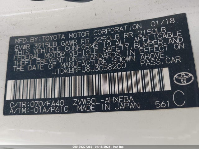 Toyota Prius Two 2018 JTDKBRFU8J3058200 Image 9