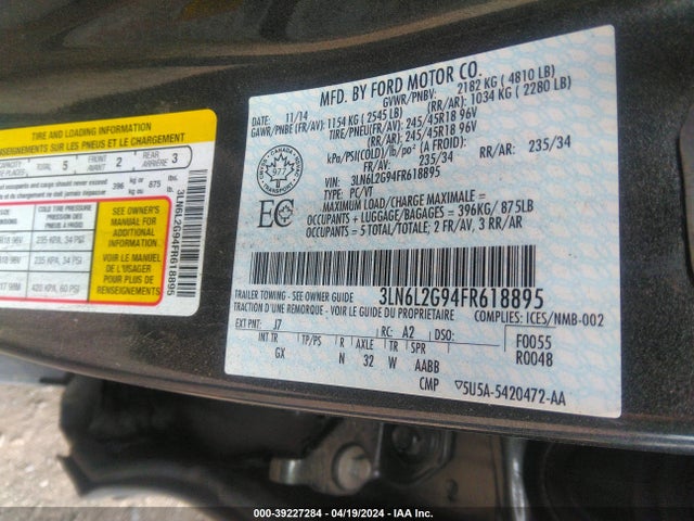 3LN6L2G94FR618895 Lincoln MKZ