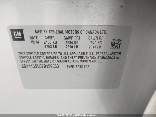 Chevrolet IMPALA 1LT 2015 2G1115SL6F9159053 Image 9