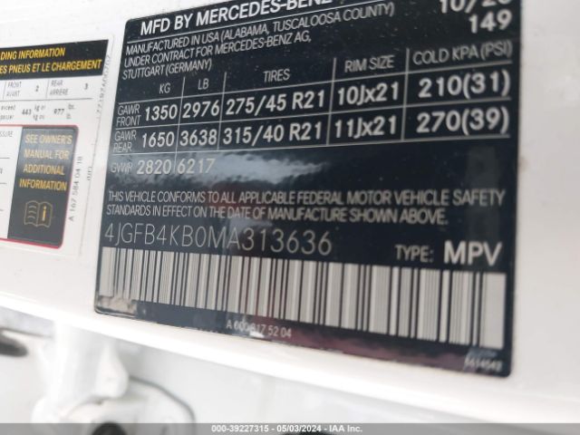4JGFB4KB0MA313636 Mercedes-Benz Gle 350 4matic